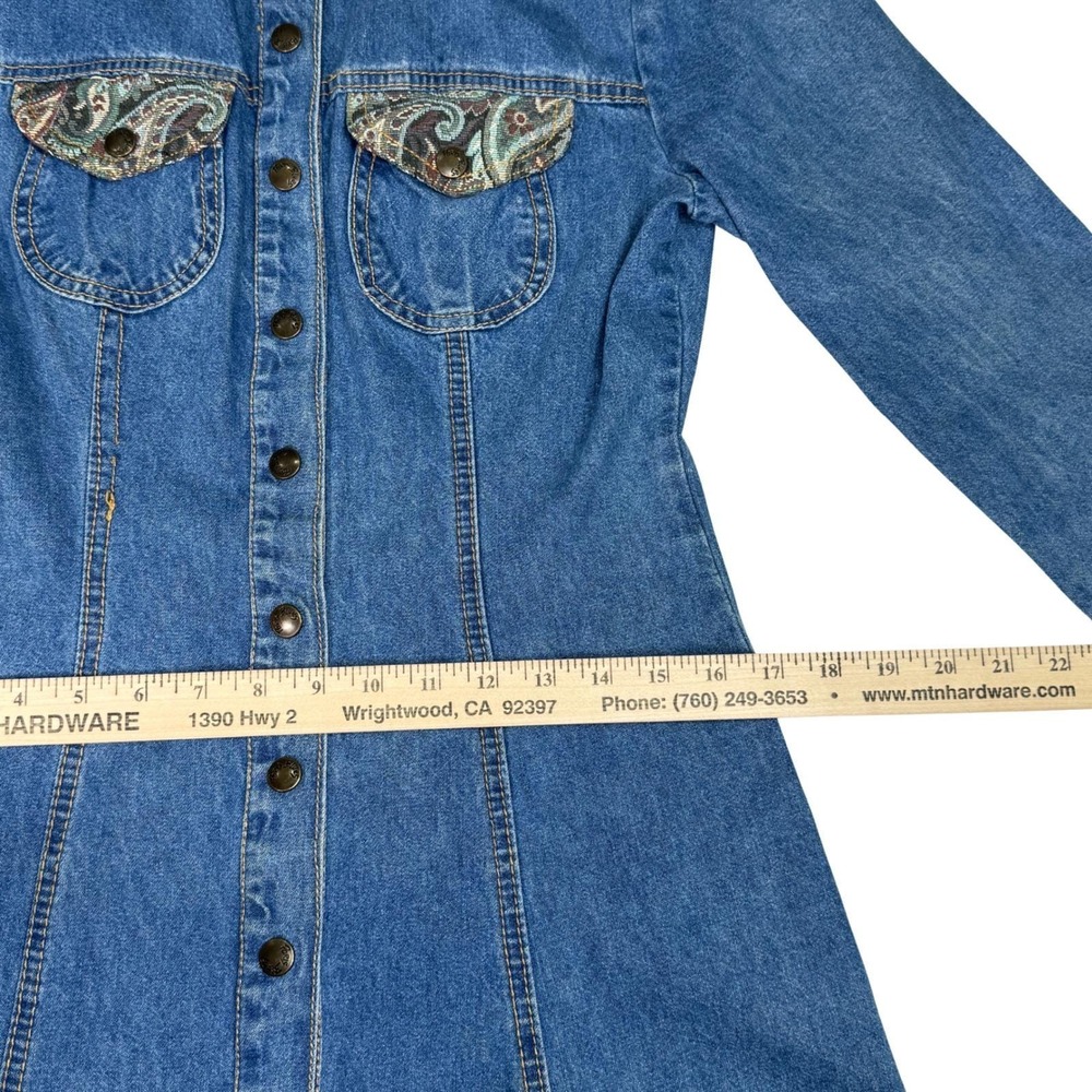 Vintage Paris Blues Denim‎ Maxi Dress Paisley Trim Western Button Front USA  7 - Picture 8 of 14